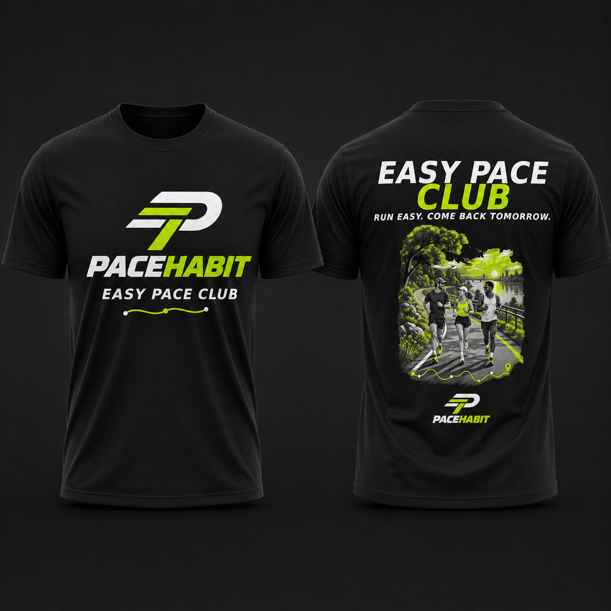 PACEHABIT running tees collection front and back black shirts