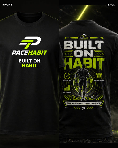 PACEHABIT Built on Habit Running Tee black running tee front and back product view