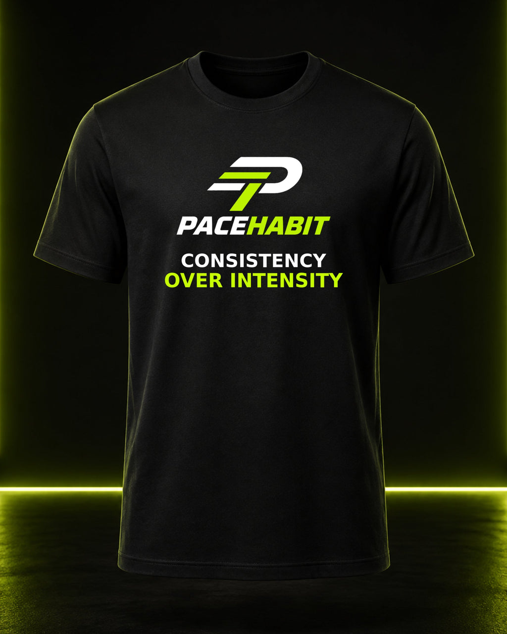 PACEHABIT Consistency Over Intensity Running Tee black running tee front view