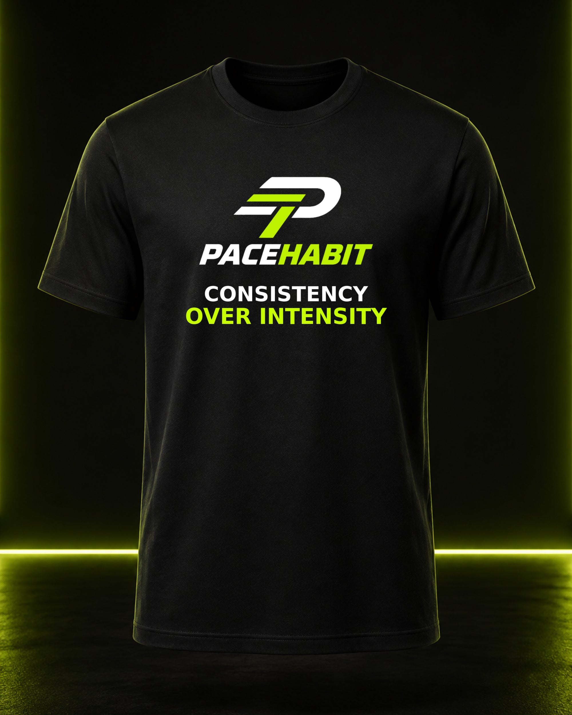 PACEHABIT Consistency Over Intensity Running Tee black running tee front view