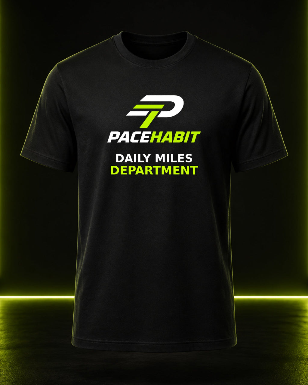 PACEHABIT Daily Miles Department Running Tee black running tee front view