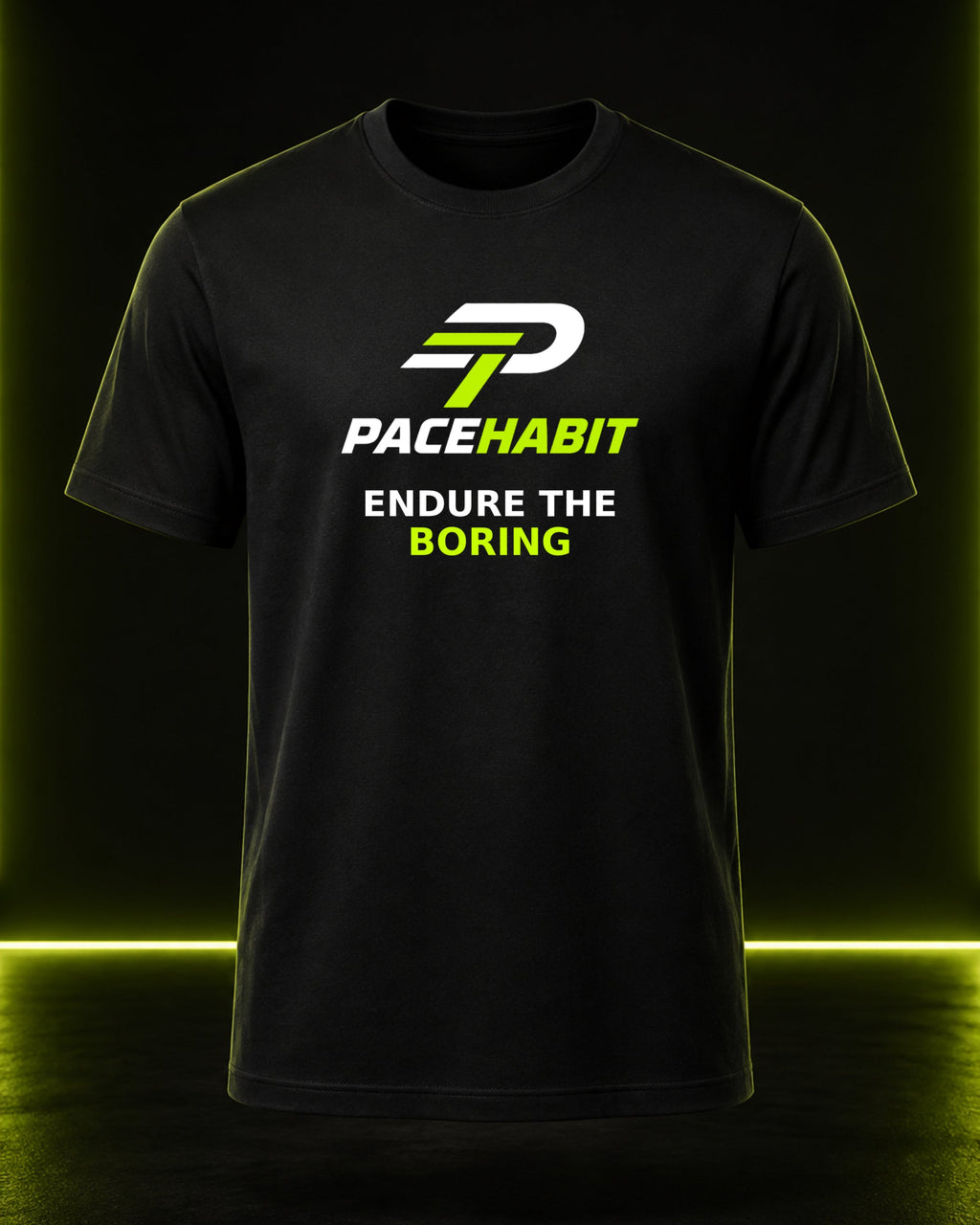 PACEHABIT Endure the Boring Running Tee black running tee front view