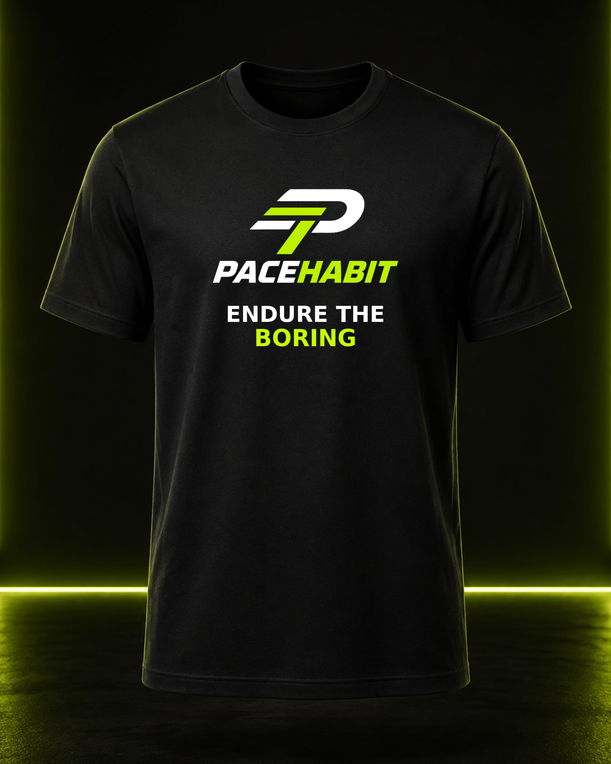 PACEHABIT Endure the Boring Running Tee black running tee front view