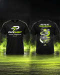 PACEHABIT Repeat Tomorrow black running tee showing front and back prints