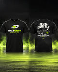 PACEHABIT Run Quietly black running tee showing front and back prints