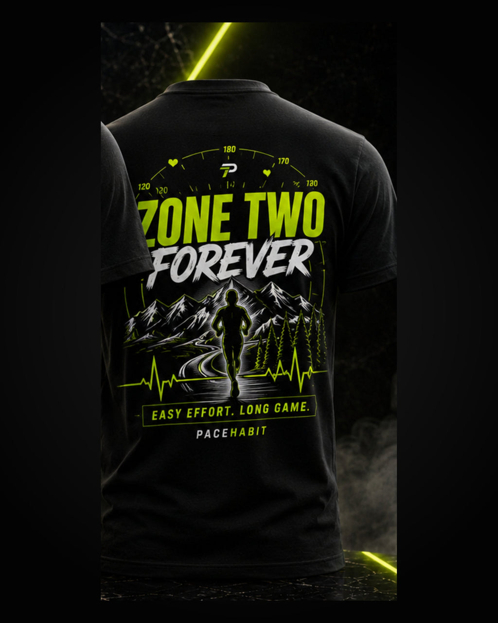 PACEHABIT Zone Two Forever Running Tee black running tee back view with full artwork