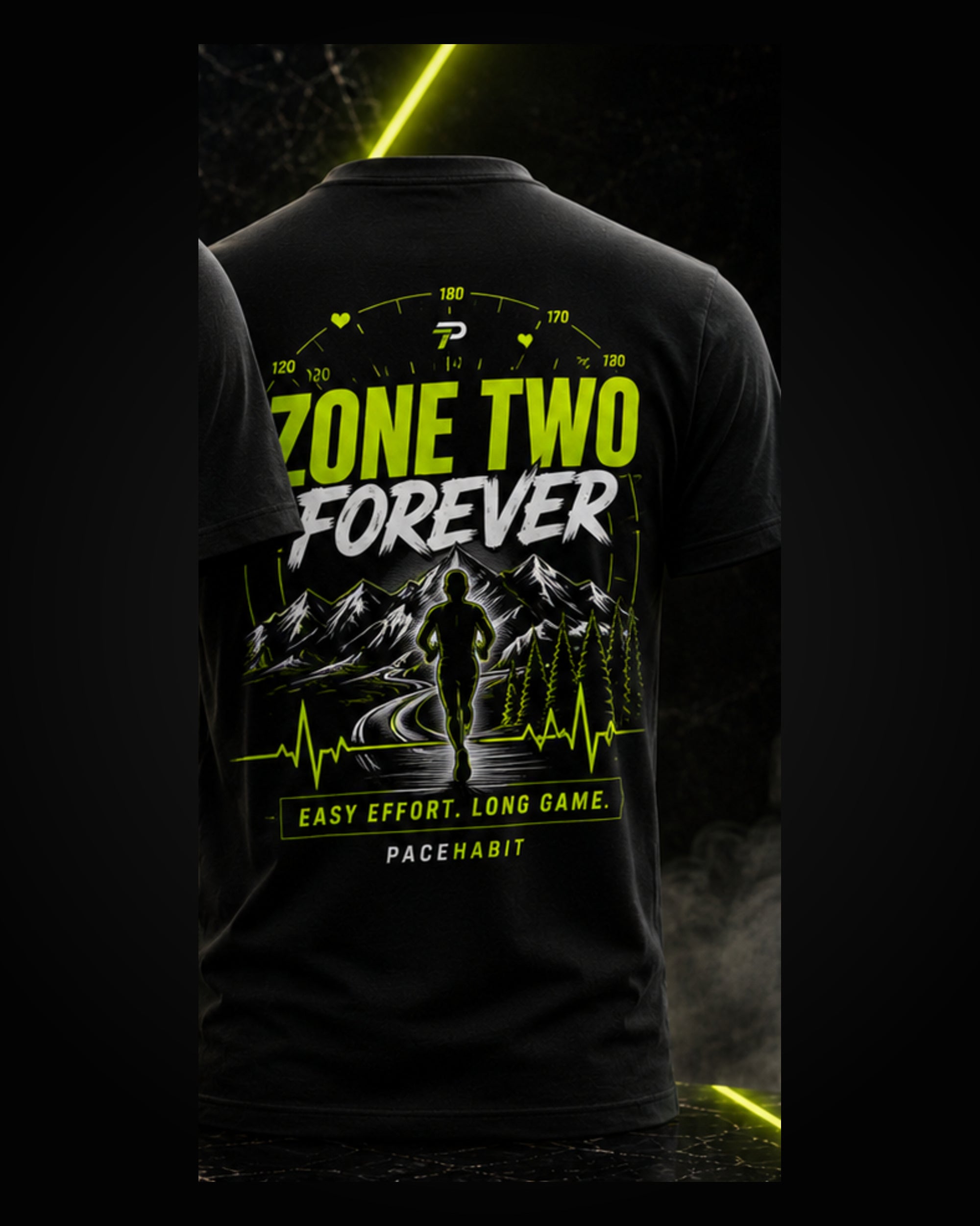 PACEHABIT Zone Two Forever Running Tee black running tee back view with full artwork