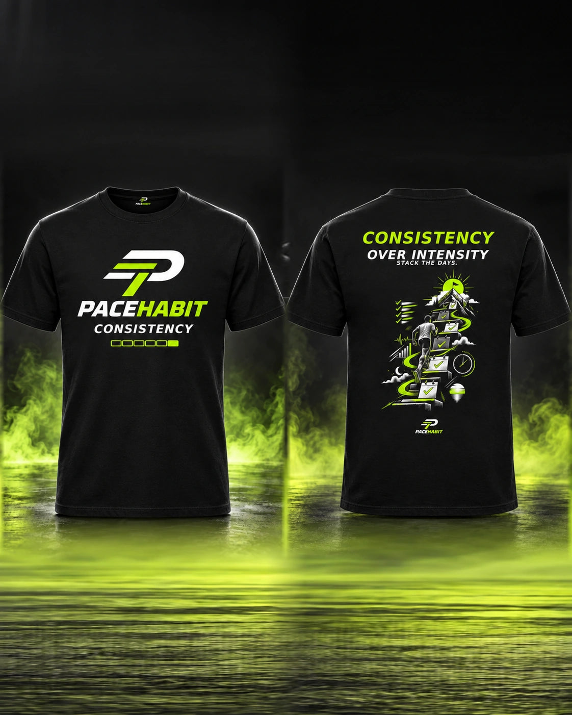 PACEHABIT Consistency Over Intensity Running Tee — front and back view