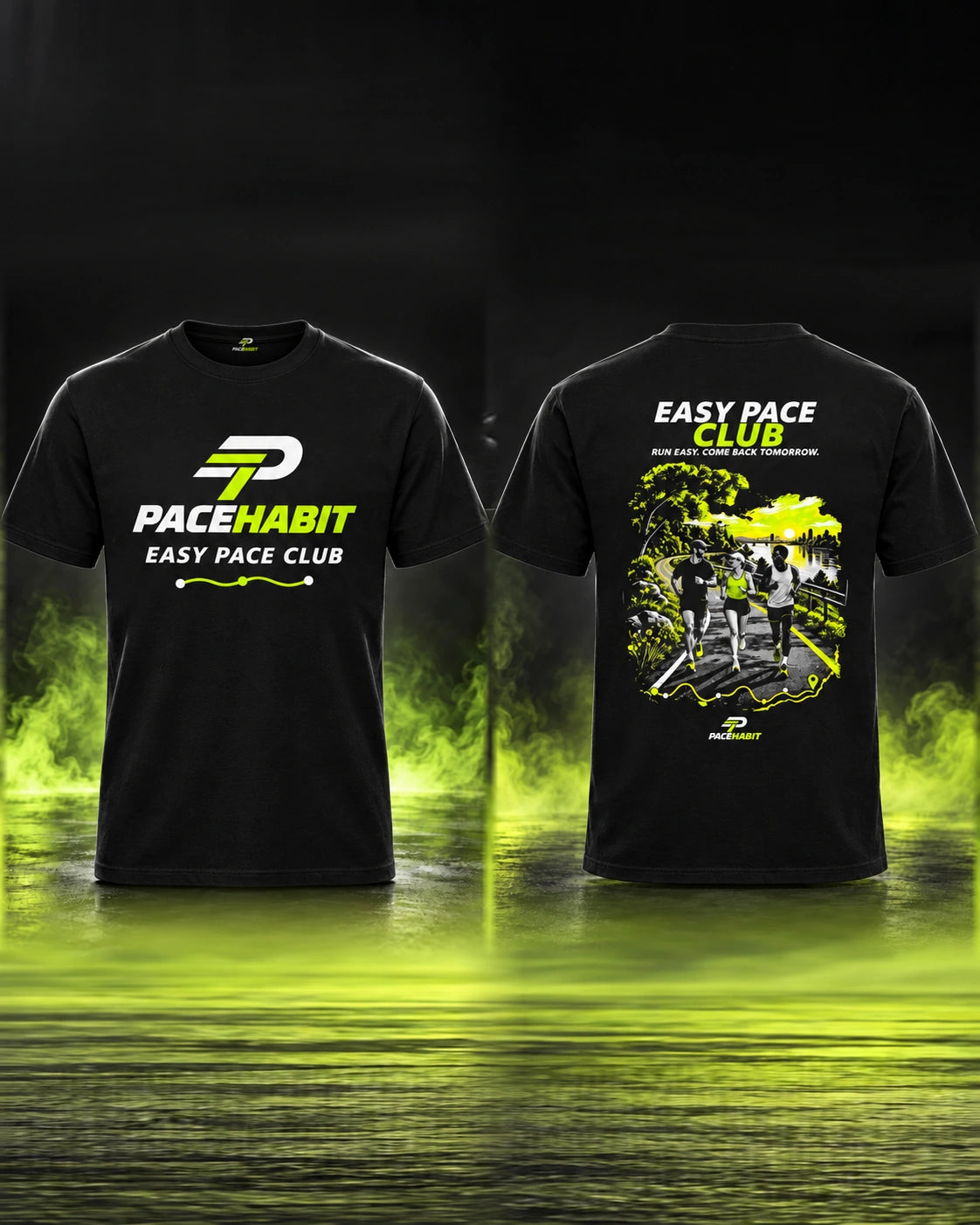 PACEHABIT Easy Pace Club Running Tee — front and back view