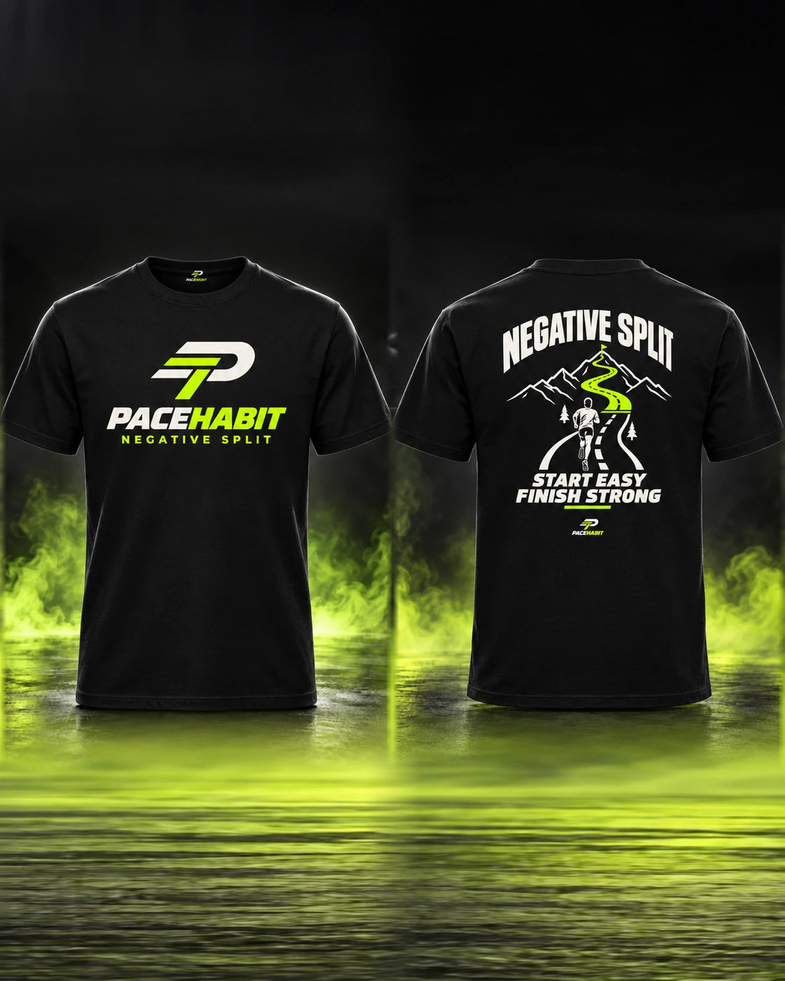 PACEHABIT Negative Split Running Tee — front and back view
