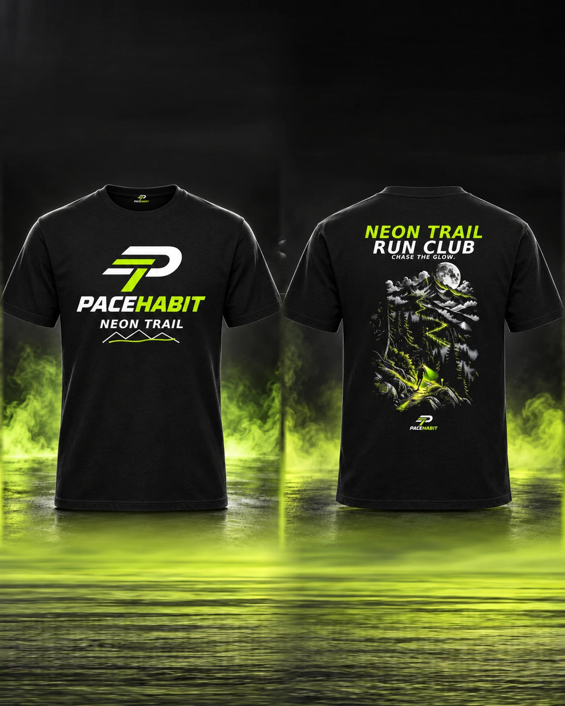PACEHABIT Neon Trail Run Club Running Tee — front and back view