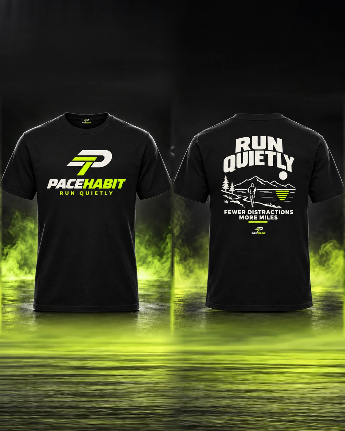 PACEHABIT Run Quietly Running Tee — front and back view